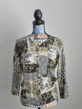 Grace Elements Caridgan NWT Womens Size M Beige Paisley 3/4 Sleeve